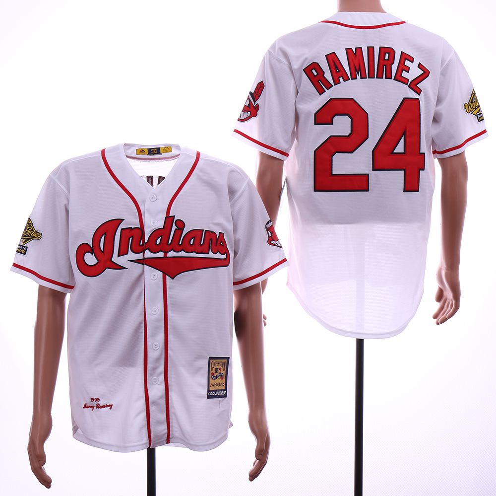 Men Cleveland Indians #24 Ramirez White Throwback 1995 MLB Jerseys->cleveland indians->MLB Jersey